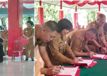 Para Pejabat di Pemkab Minut Teken Perjanjian Kerja, Pakta Integritas, Inovasi dan Prestasi, Ada 2 Kepala OPD Tidak Hadir
