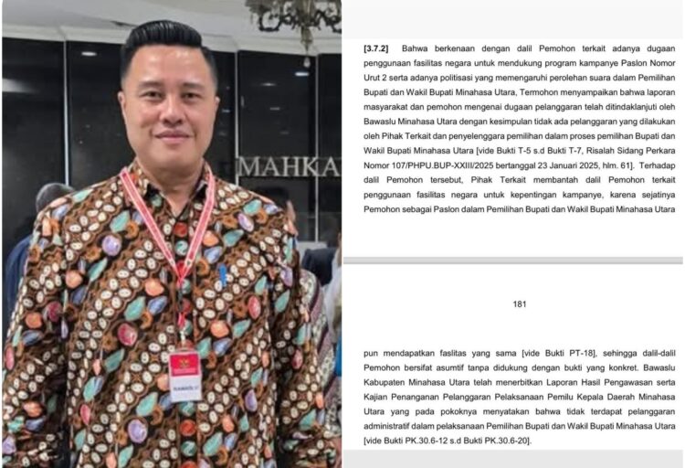 Ternyata Ada Peran Bawaslu Minut di Balik Keputusan MK Tolak Gugatan Paslon Nomor Urut 1