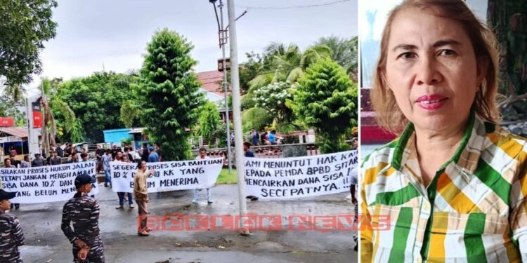 Pertanyakan Kejelasan Sisa Dana Bantuan, Puluhan Warga Korban Erupsi Gunung Ruang  “Goyang” Kantor Camat Tagulandang